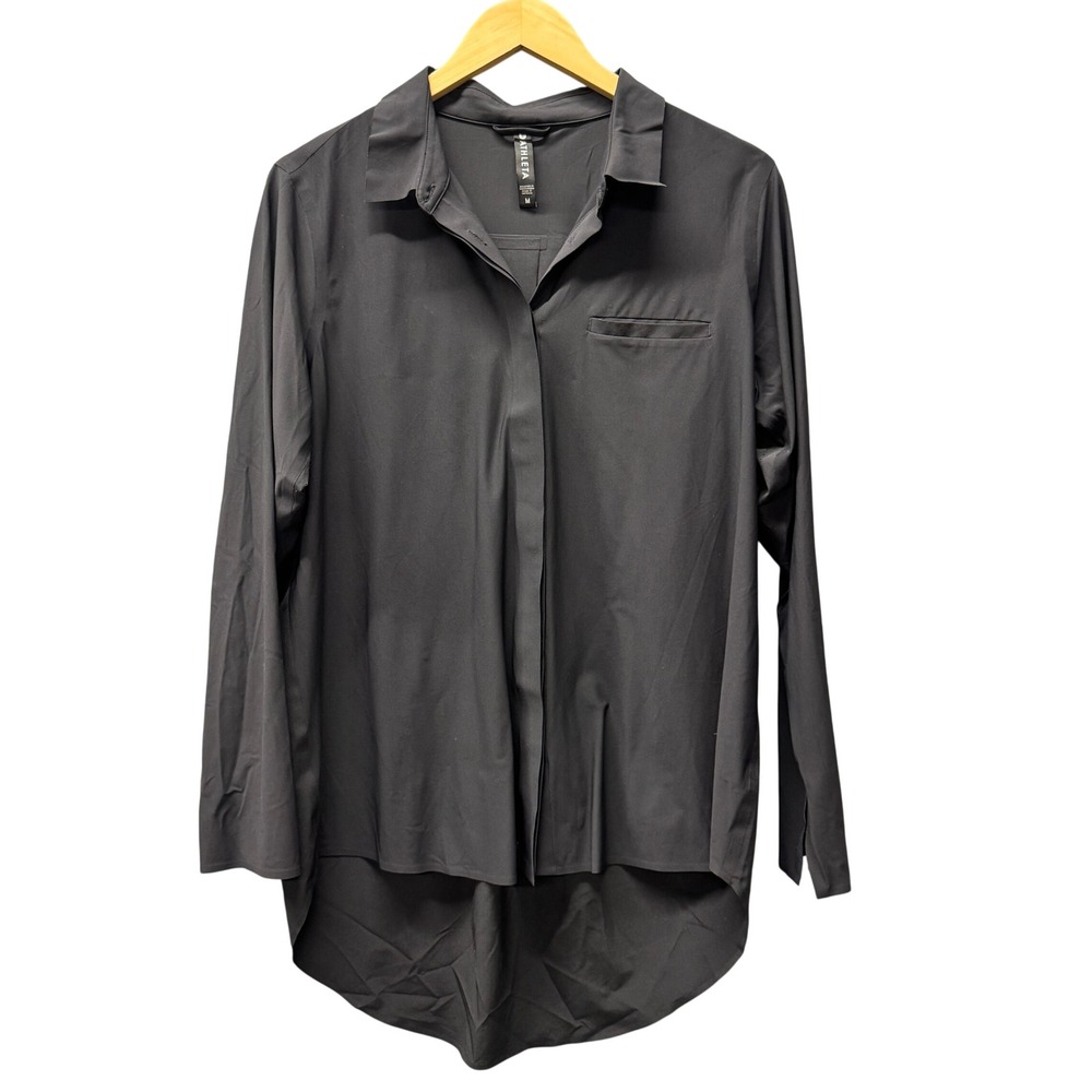 Athleta Button Up Shirt Womens Medium Urbanite Black Active Athleisure Vented